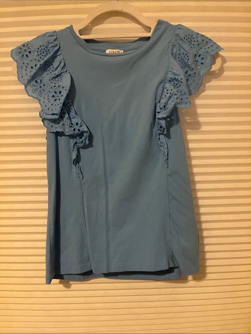 J. Crew Sky Blue Eyelet Ruffle Sleeve Top